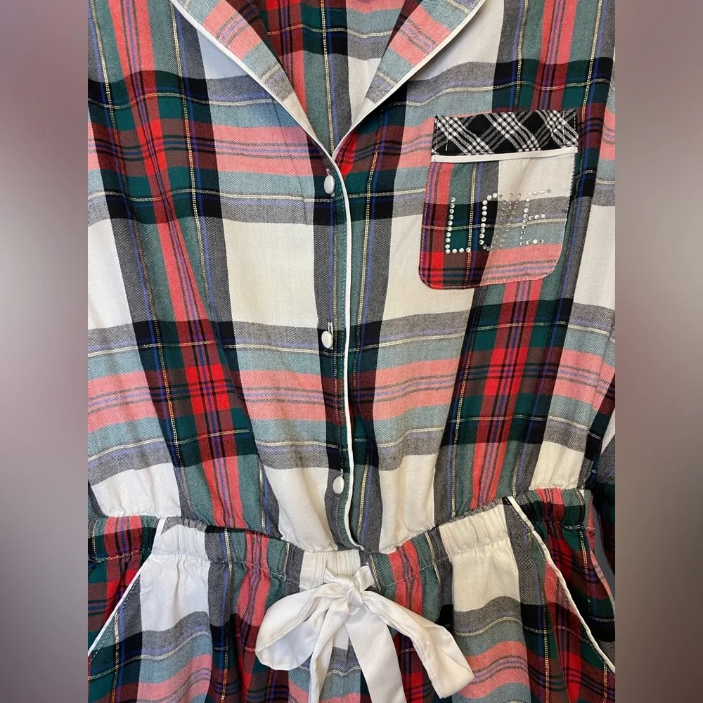 Victoria's Secret Women’s Multicolor Plaid Flannel Rhinestone Romper Size‎ M